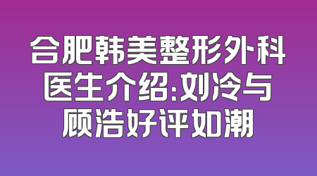 合肥韩美整形外科医生介绍：刘冷与顾浩好评如潮