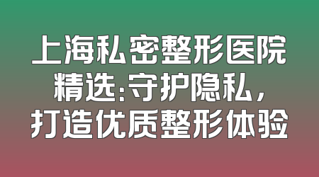 上海私密整形医院精选：守护隐私，打造优质整形体验