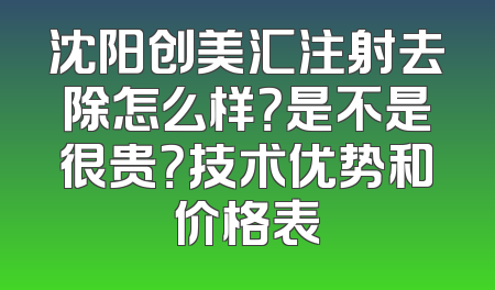 沈阳创美汇注射去除怎么样？是不是很贵？技术优势和价格表
