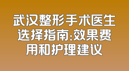 武汉整形手术医生选择指南：效果费用和护理建议