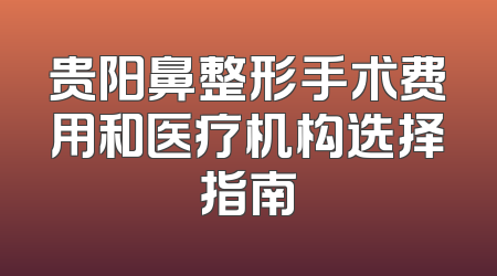 贵阳鼻整形手术费用和医疗机构选择指南