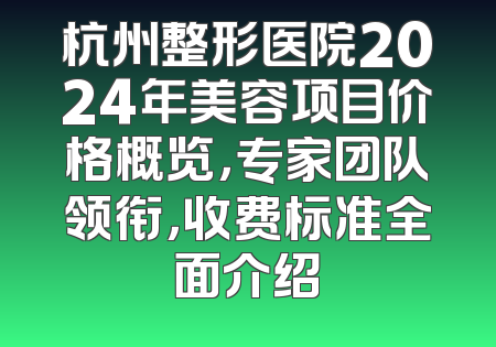 杭州整形医院2024年美容项目价格概览，专家团队领衔，收费标准全面介绍