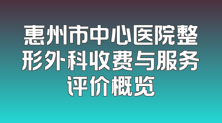 惠州市中心医院整形外科收费与服务评价概览