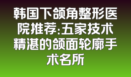 韩国下颌角整形医院推荐：五家技术精湛的颌面轮廓手术名所