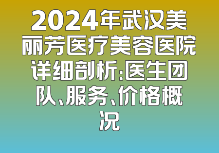 2024年武汉美丽芳医疗美容医院详细剖析：医生团队、服务、价格概况