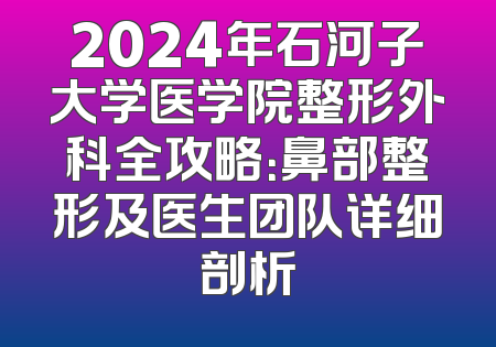 2024年石河子大学医学院整形外科全攻略：鼻部整形及医生团队详细剖析