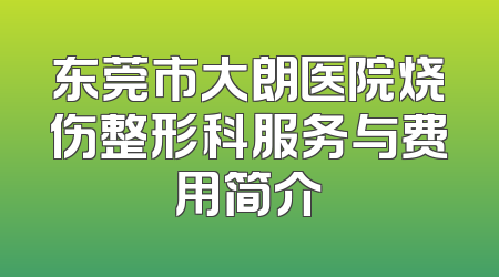 东莞市大朗医院烧伤整形科服务与费用简介