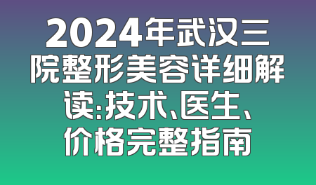 2024年武汉三院整形美容详细解读：技术、医生、价格完整指南