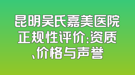 昆明吴氏嘉美医院正规性评价：资质、价格与声誉