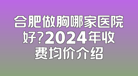 合肥做胸哪家医院好？2024年收费均价介绍