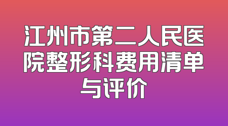 江州市第二人民医院整形科费用清单与评价