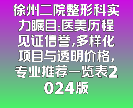 徐州二院整形科实力瞩目：医美历程见证信誉，多样化项目与透明价格，专业推荐一览表2024版