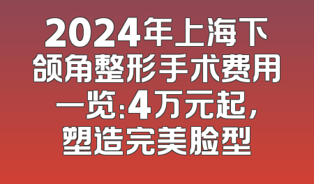 2024年上海下颌角整形手术费用一览：4万元起，塑造完美脸型