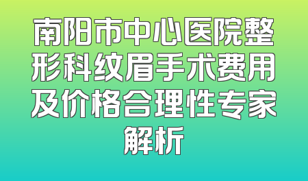 南阳市中心医院整形科纹眉手术费用及价格合理性专家解析