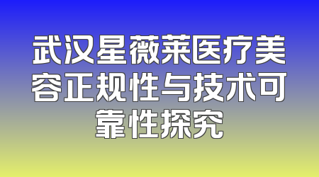 武汉星薇莱医疗美容正规性与技术可靠性探究