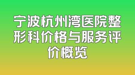 宁波杭州湾医院整形科价格与服务评价概览