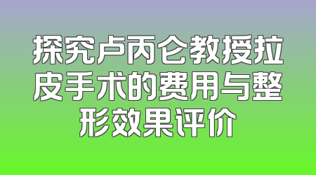 探究卢丙仑教授拉皮手术的费用与整形效果评价