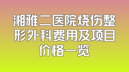 湘雅二医院烧伤整形外科费用及项目价格一览
