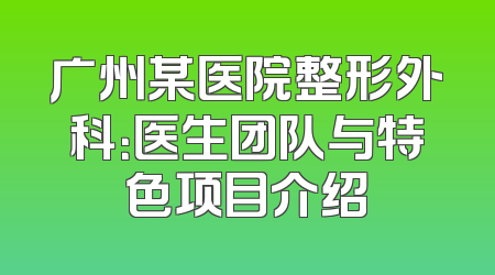 广州某医院整形外科：医生团队与特色项目介绍