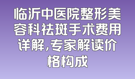 临沂中医院整形美容科祛斑手术费用详解，专家解读价格构成