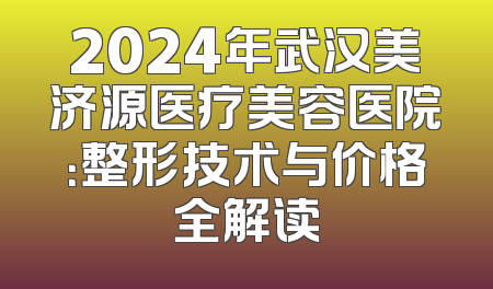 2024年武汉美济源医疗美容医院：整形技术与价格全解读