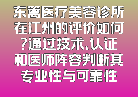 东篱医疗美容诊所在江州的评价如何？通过技术、认证和医师阵容判断其专业性与可靠性
