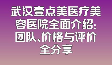 武汉壹点美医疗美容医院全面介绍：团队、价格与评价全分享