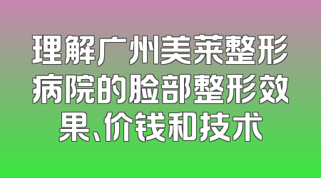 理解广州美莱整形病院的脸部整形效果、价钱和技术