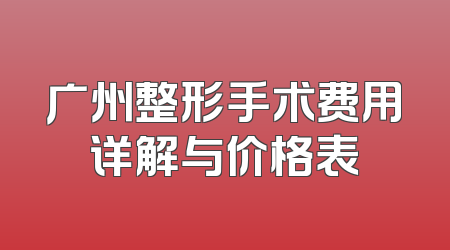 广州整形手术费用详解与价格表