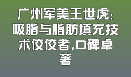 广州军美王世虎：吸脂与脂肪填充技术佼佼者，口碑卓著