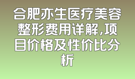 合肥亦生医疗美容整形费用详解，项目价格及性价比分析