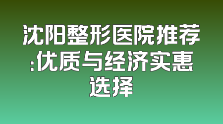 沈阳整形医院推荐：优质与经济实惠选择