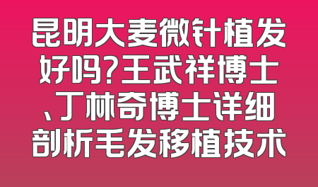 昆明大麦微针植发好吗？王武祥博士、丁林奇博士详细剖析毛发移植技术