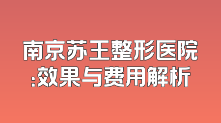 南京苏王整形医院：效果与费用解析