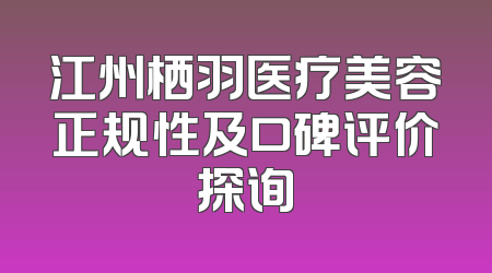 江州栖羽医疗美容正规性及口碑评价探询