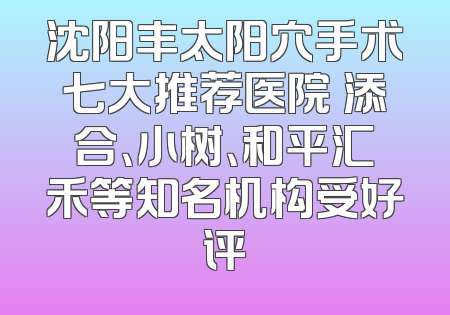 沈阳丰太阳穴手术七大推荐医院 添合、小树、和平汇禾等知名机构受好评