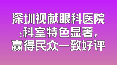 深圳视献眼科医院：科室特色显著，赢得民众一致好评