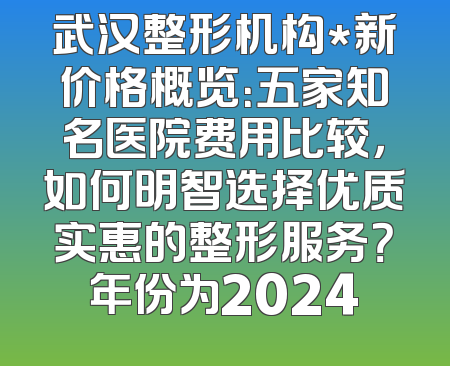 武汉整形机构*新价格概览：五家知名医院费用比较，如何明智选择优质实惠的整形服务？年份为2024