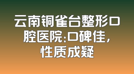 云南铜雀台整形口腔医院：口碑佳，性质成疑