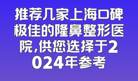 推荐几家上海口碑极佳的隆鼻整形医院，供您选择于2024年参考
