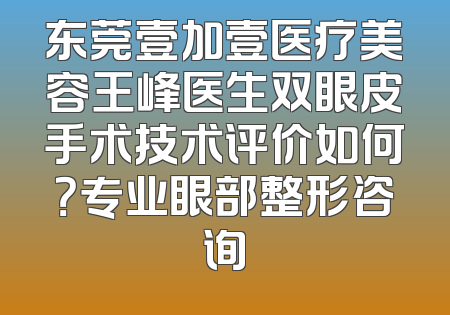 东莞壹加壹医疗美容王峰医生双眼皮手术技术评价如何？专业眼部整形咨询