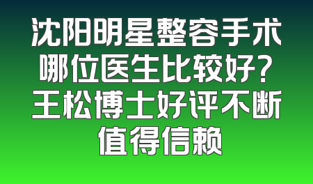 沈阳明星整容手术哪位医生比较好？王松博士好评不断 值得信赖