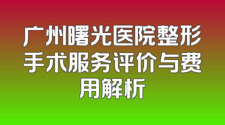广州曙光医院整形手术服务评价与费用解析