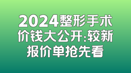 2024整形手术价钱大公开：较新报价单抢先看