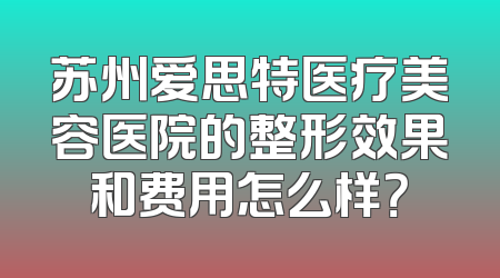 苏州爱思特医疗美容医院的整形效果和费用怎么样？