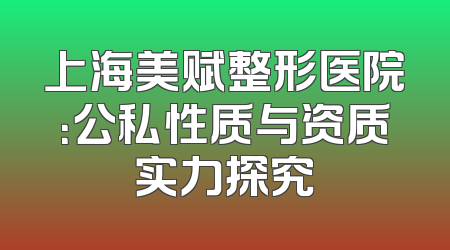 上海美赋整形医院：公私性质与资质实力探究