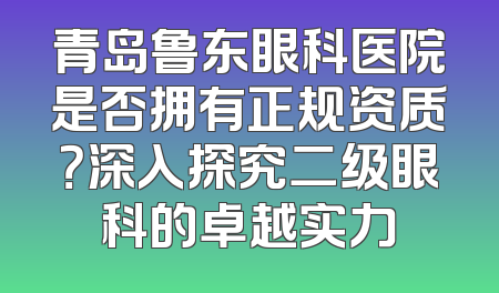 青岛鲁东眼科医院是否拥有正规资质？深入探究二级眼科的卓越实力
