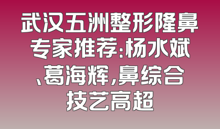 武汉五洲整形隆鼻专家推荐：杨水斌、葛海辉，鼻综合技艺高超
