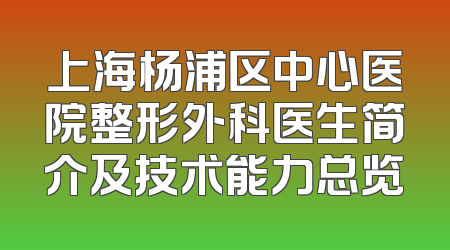上海杨浦区中心医院整形外科医生简介及技术能力总览