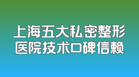 上海五大私密整形医院技术口碑信赖